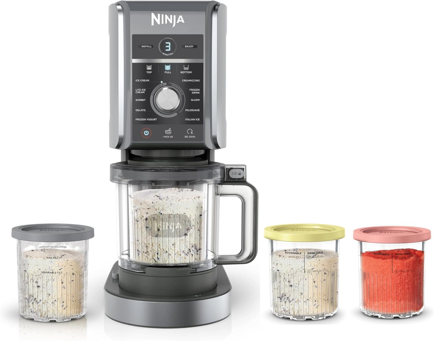 Ninja CREAMi Deluxe Ice Cream & Frozen Treat Maker, Includes (4) Family-Sized 24 oz. Tubs, for Ice Cream, Sorbet, Milkshakes, Frozen Yogurt, & More, 11-in-1, XL Capacity, Silver