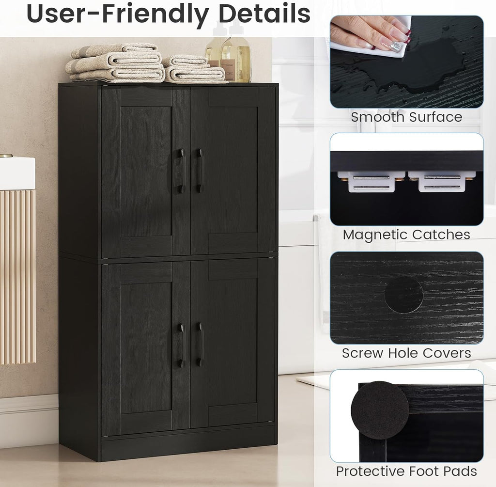 Giantex Bathroom Cabinet, 43.5” Storage Cabinet with Doors & Adjustable Shelves, Kitchen Pantry, Freestanding Storage Organizer for Living Room Dining Room (Black)