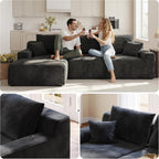 97" L-Shaped Cloud Boneless Couch with Deep Seat, Modular Sectional Sofa with Chaise, Flexible Module Combination for Living Room, Bedroom, No Assembly (Black, Left Facing Chaise)