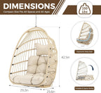 Nicesoul Outdoor Hanging Egg Chair Without Stand, Patio Wicker Swing Egg Basket Chairs with Padded Cushion, 350 Lbs Comfy Cozy Ceiling Tree Swinging Egg-Shaped Chair No Stand for Indoor Balcony, Beige