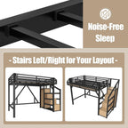 Bellemave Queen Loft Bed Frame with Storage Stairs, Beside Shelf & Wardrobe, Metal Queen Size Loft Bed with USB Ports&LED Light, Large Under-Bed Space Loft Beds for Adults,Teens, Kids, Black Natural