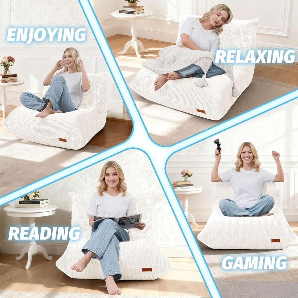 Bean Bag Chair,Giant Beanbag Chairs for Adults,Comfy Large Fireside Chair Lazy Sofa,Corduroy Bean Bag Lounger with Memory Foam Filled,Floor Sofa Couch for Home,Dorm,Living Room (Beige)