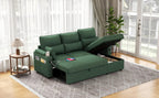 Sectional Sleeper Sofa with Pull Out Couch Bed, with Storage Chaise for Living Room, Comfy Linen Modular Sectional Sofa with Dual USB & Type-C, Cup Holders (Green, 81 Inches)