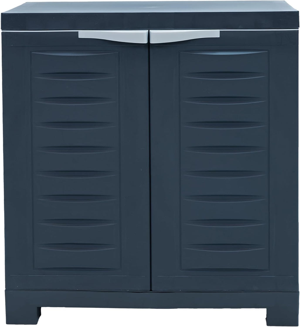 Sunnydaze 25.5" H Resin Garage Storage Cabinet - Garage Cabinet with Adjustable Shelf - Freestanding Utility Storage for Laundry Room, Office, Basement - Charcoal