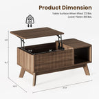 Wood Lift Top Coffee Table with Hidden Compartment and Large Storage Shelf, Lift Tabletop Dining Center Table for Home Living Room Office,Walnut