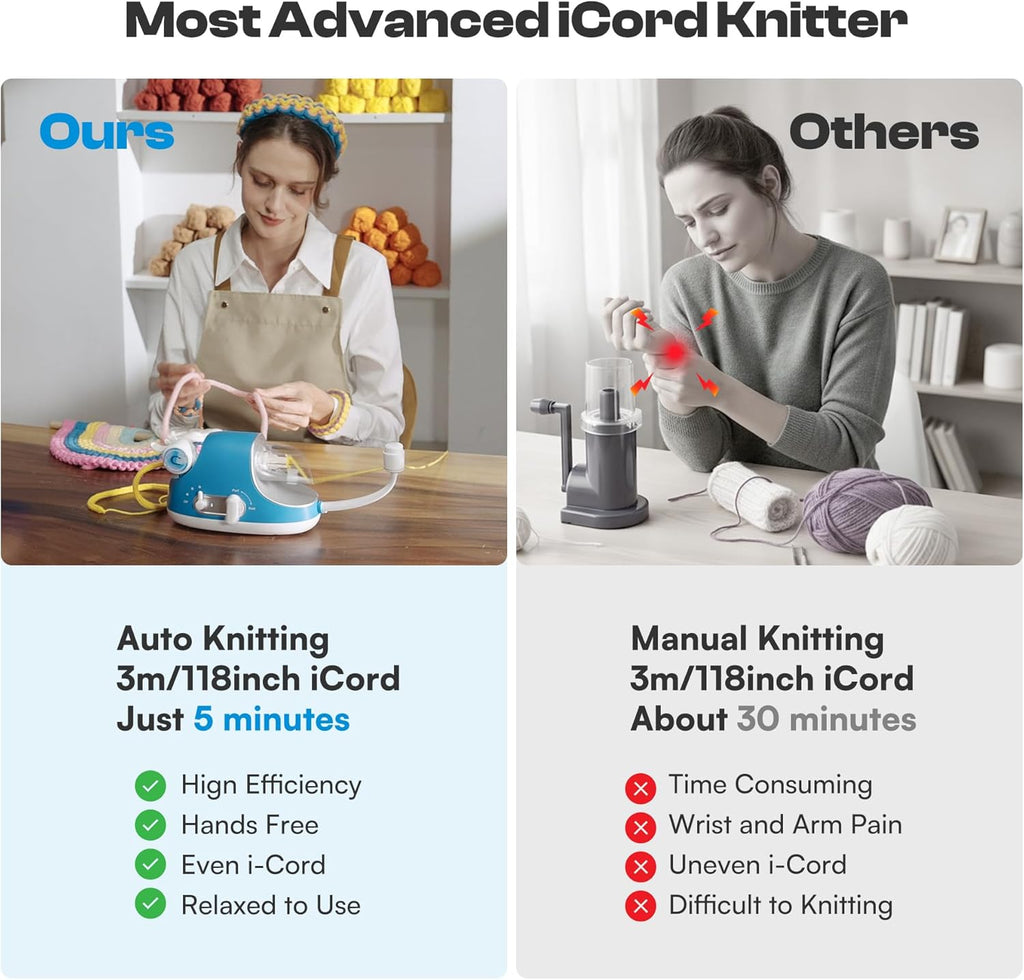 Caydo Automatic i Cord Knitting Machine Pro, Electric i-Cord Knitter with Powerful 3-Speed Adjustable, Hands-Free Highly Efficient Yarn Knit Helper, Crochet iCord Maker Tool for Fast DIY Craft Project
