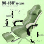 Gaming Chair, High Back Fabric Computer Chair with Pocketed Spring Cushion and Footrest, Height Adjustable Game Chair with Headrest and Lumbar Support (Beige & Green)