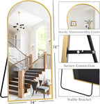 OGCAU 76"x34" Arched Full Length Mirror, Hanging Leaning or Standing Full Body Mirror, Wall Mounted Mirror with Aluminum Frame for Living Room, Bedroom or Cloakroom (Gold)