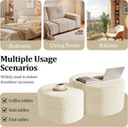 Round Nesting Coffee Table Set of 2,Upholstered Foam Ottoman Footrest Side Table Set,Modern Flannel Circle Coffee Table No Assembly for Living Room Entryway Bedroom,Beige