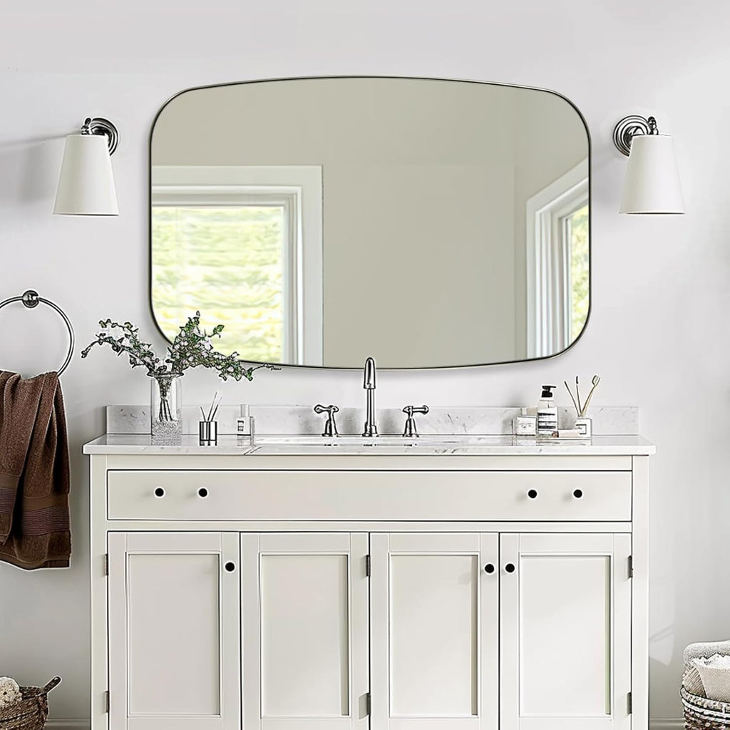 ANDY STAR Brushed Nickel Bathroom Mirror, 32x48 Oblong Mirror with Stainless Steel Metal Frame, Silver Oval Vanity Mirror for Over Sink, Modern Anti Rust Wall Mounted