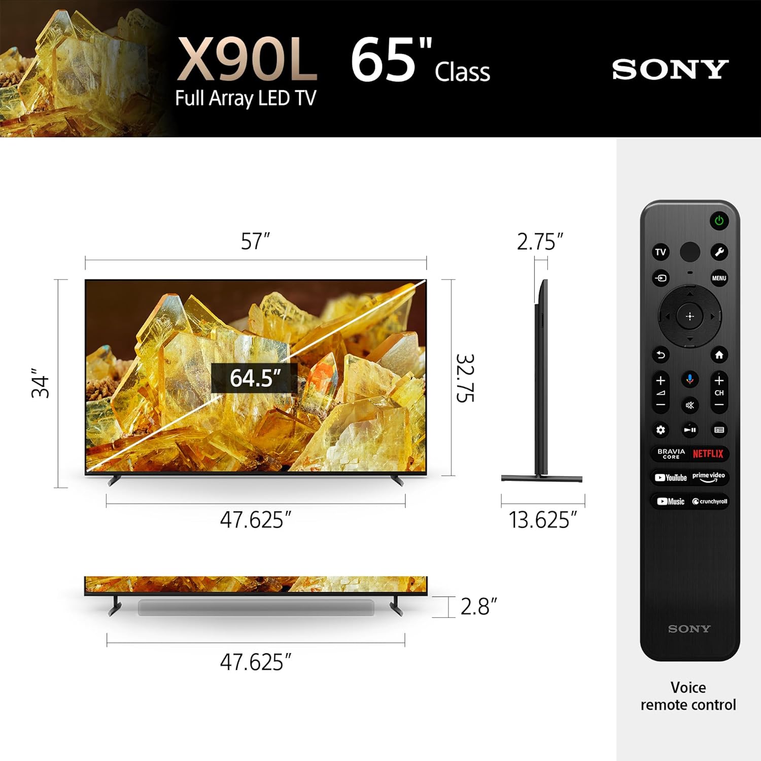Sony 65 Inch 4K Ultra HD TV X90L Series: BRAVIA XR Full Array LED Smart Google TV with Dolby Vision HDR and Exclusive Features for The PlayStation® 5 XR65X90L- Latest Model Black
