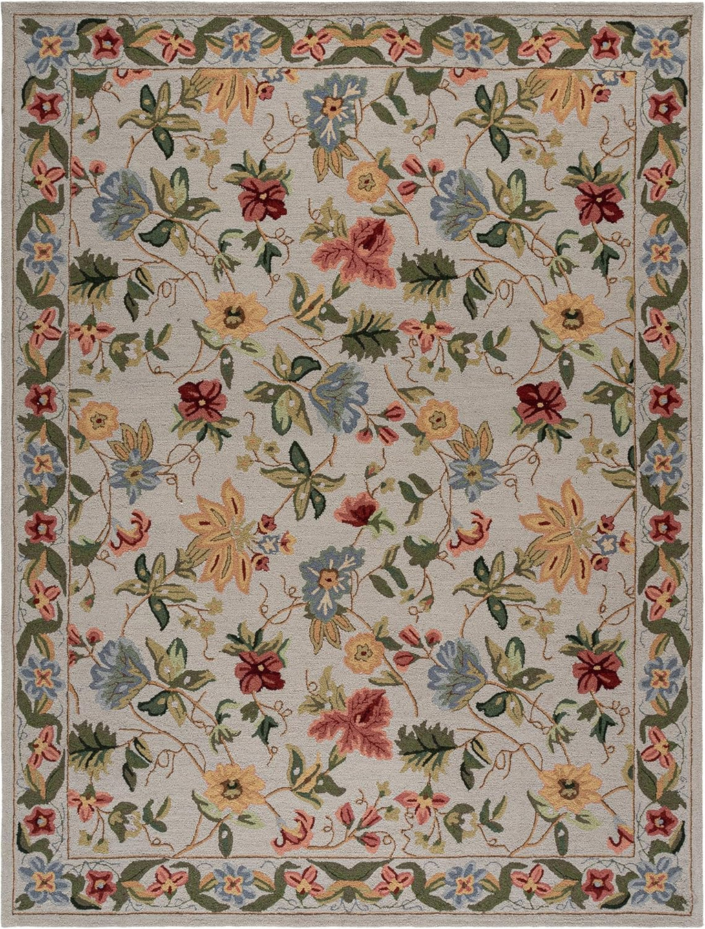 SAFAVIEH Chelsea Collection Area Rug - 9' x 12', Grey, Hand-Hooked French Country Floral Wool, Ideal for High Traffic Areas in Living Room, Bedroom (HK311F)