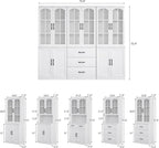 TUSY 71" Tall Bookcase with Glass Door, 6-Tier Modern Bookshelf with Drawer, 23.6" Wide Storage Cabinet with Countertop, Freestanding Display Cabinet for Living Room, Home Office (AEA)