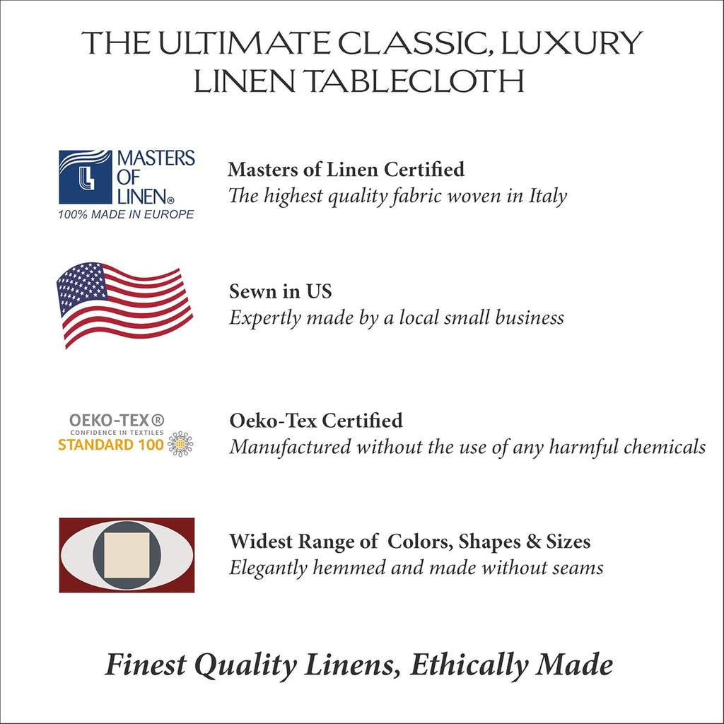 Huddleson White Linen 80” Round Tablecloth Luxury Italian Linen Circular 80 Inch Table Cloth Sewn in US