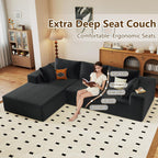 96" Modular Sectional Couch, Boneless L Shaped Cloud Sofa with Chaise Lounge, Corduroy Upholstered Couches Memory Foam Deep Seat, No Assembly Required, Ideal for Living Room(Black, Left Facing)