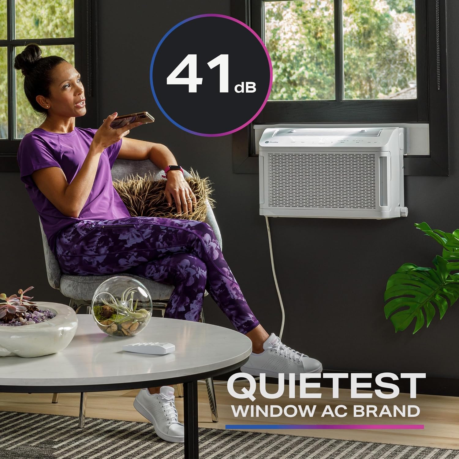 GE Profile ClearView Window Air Conditioner Unit, 8,300 BTU, U-Shaped Adjustable Depth, Energy Efficient Cooling up to 350 sq ft., Ultra Quiet, SMART Home Capable, Includes Remote, White