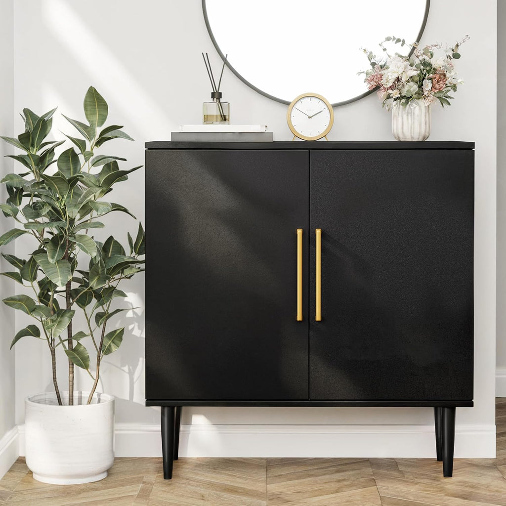 Vrullu Modern Storage Cabinet, Free Standing Buffet Cabinet, Black Sideboard and Buffet Storage, Wood Accent Furniture for Living Room, Hallway, Entryway, Dining Room (1, Black) | Modern, Sideboard, Buffet Storage, with Doors, Accent Cabinet, 1