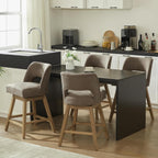 VKNOW 27" Swivel Bar Stools Set of 2, Upholstered Counter Height Bar Stools with Backrest and Rubberwood Legs, Fabric Barstools for Kitchen Island, Breakfast Bar, Living Room, Dining Room, Brown