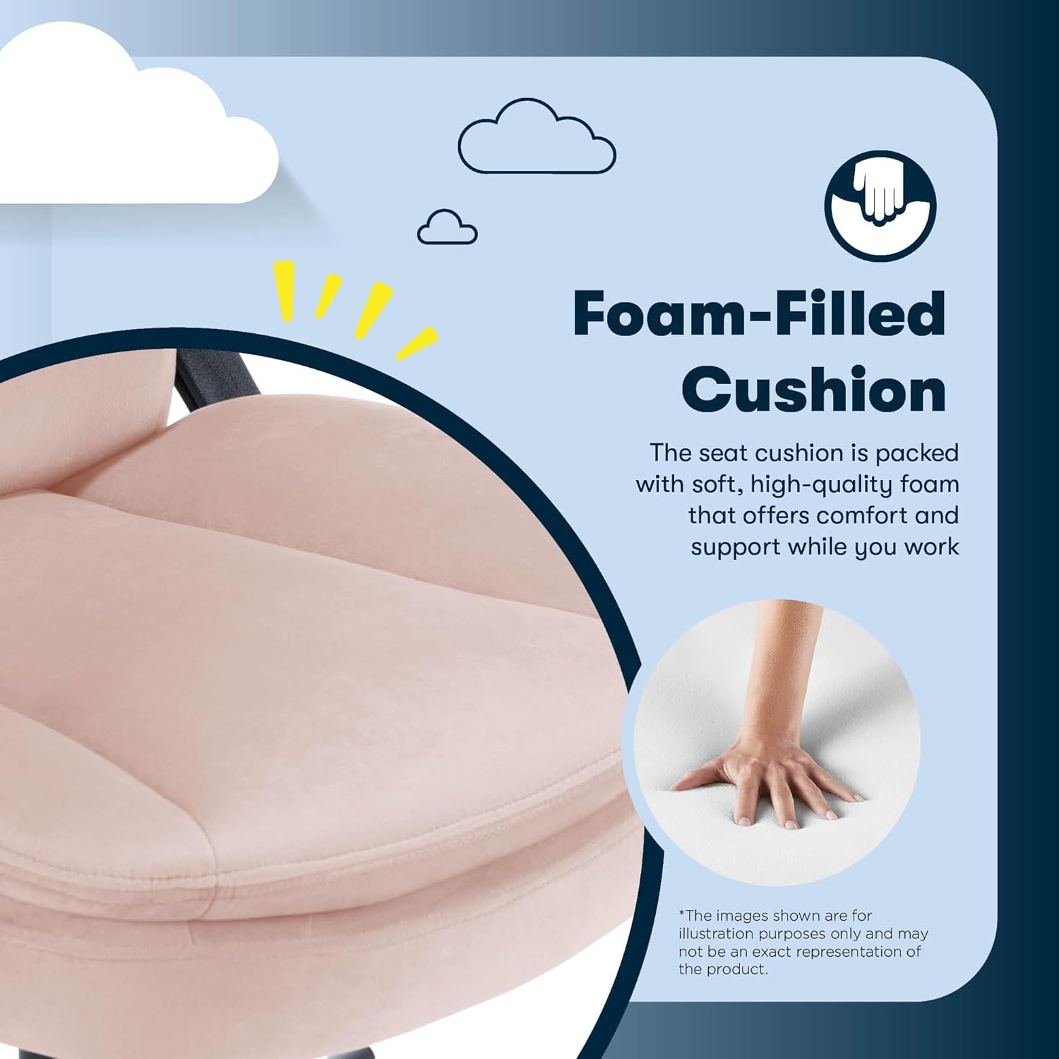 Serta Comfort Ergo Executive Office Chair, Ergonomic Mid-Back Design with Lumbar Support, Semi-Plush Double-Layer Seat Cushion, Padded Armrests, Swivel Metal Base, Soft Velvet, Pink