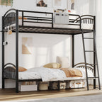 Metal Bunk Bed Twin Over Twin, Heavy Duty Industrial Bunkbeds for Teen with Bedside Caddy, Convertible Ladder & Flat Rungs, Space Saving Bunkbed Frame for Bedroom Dorm, No Box Spring Needed