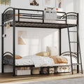 Metal Bunk Bed Twin Over Twin, Heavy Duty Industrial Bunkbeds for Teen with Bedside Caddy, Convertible Ladder & Flat Rungs, Space Saving Bunkbed Frame for Bedroom Dorm, No Box Spring Needed