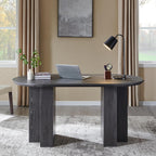 OKD 63 Inch Modern Wood Oval Dining Table for 4-6, Dining Room Table with Stable T-Shaped Base & Metal Frame & Thick Tabletop, Sturdy Kitchen Table for Dinner Room, Kitchen, Gathering, Dark Alder