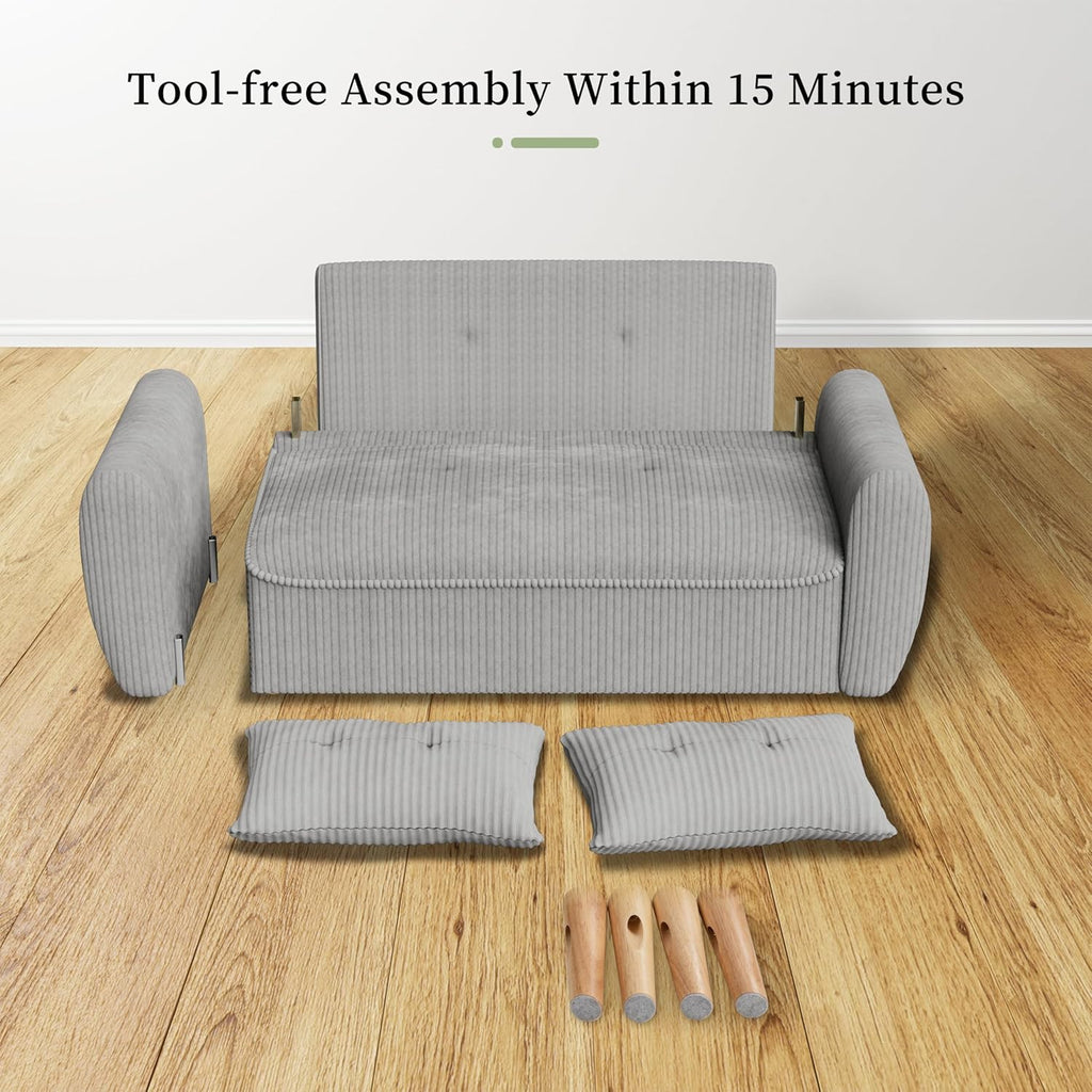 Vongrasig 48" Small Modern Loveseat Sofa, Mid Century Soft Corduroy Fabric 2-Seat Sofa Couch Tufted Love Seat with Back Cushions and Tapered Legs for Living Room, Bedroom and Small Space (Light Gray)