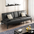 Shintenchi Futon Sofa Bed, Leather Foldable Couch, Reclining Sleeper with Removable Armrests, Upholstered Loveseat Sofa Couch with Folding Cup Holders for Home, Office(Black)