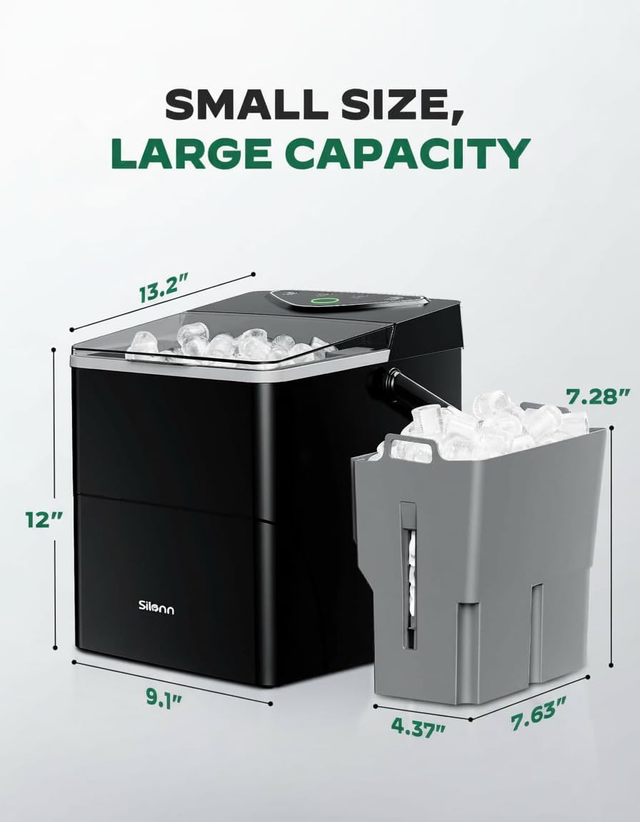 Silonn Countertop Ice Maker with Expanding Ice Basket, 9 Cubes in 6 Mins, 2.5L Ice Basket, Self-Cleaning Ice Maker with LED Touch Control, 2 Bullet Ice Sizes for Home, Kitchen, Office