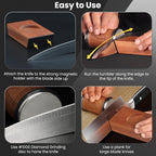 Rolling Knife Sharpener Kit - Premium Solid Wood Rolling Sharpener for Knives w/Magnetic Angle Base & 2 Diamond Grinding Discs - Kitchen knife sharpener - Perfect Knife Sharpening stone Kit for Gifts
