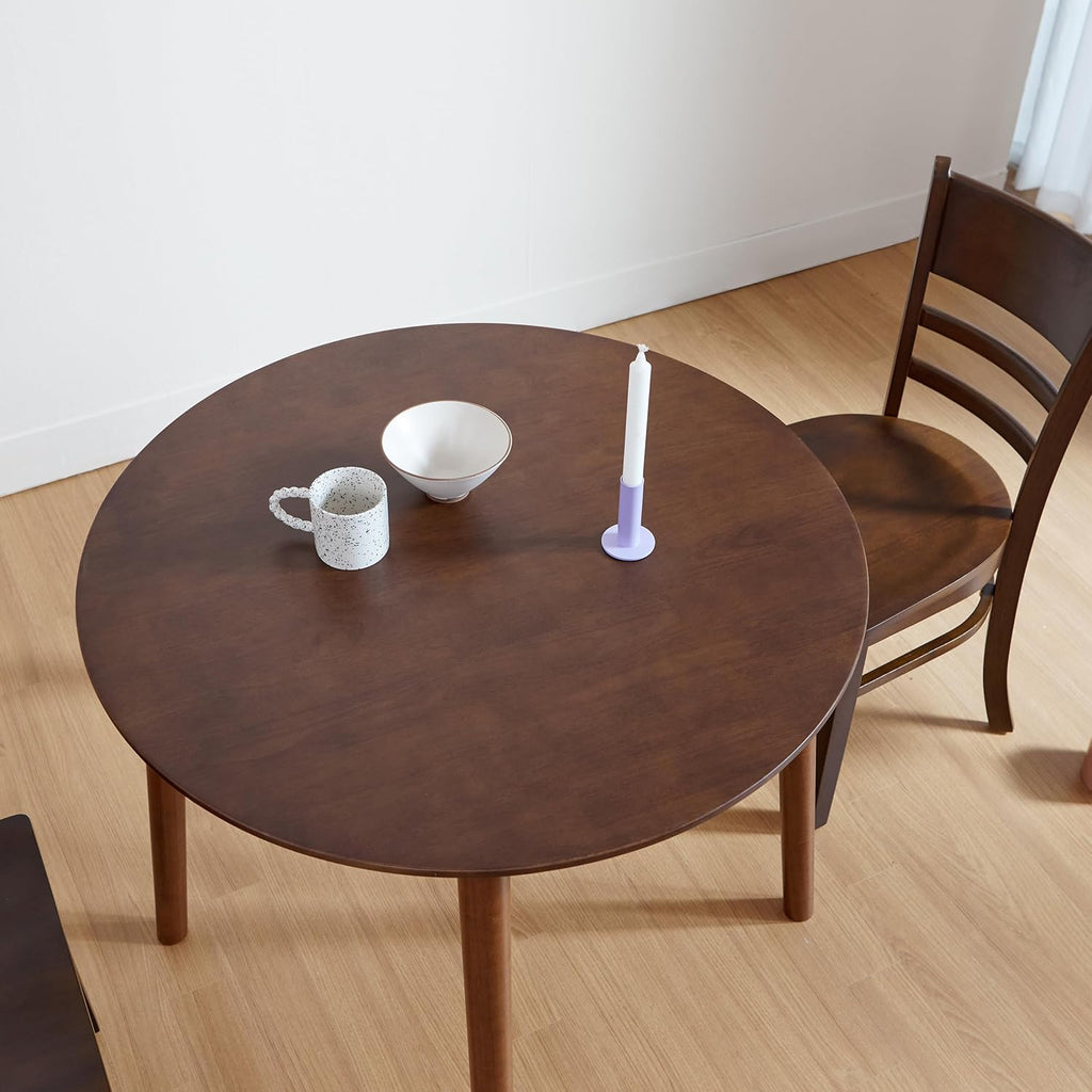 Livinia Aslan 35.4" Round Wooden Dining Table/Mid Century Modern Malaysian Oak Kitchen Table (Walnut)