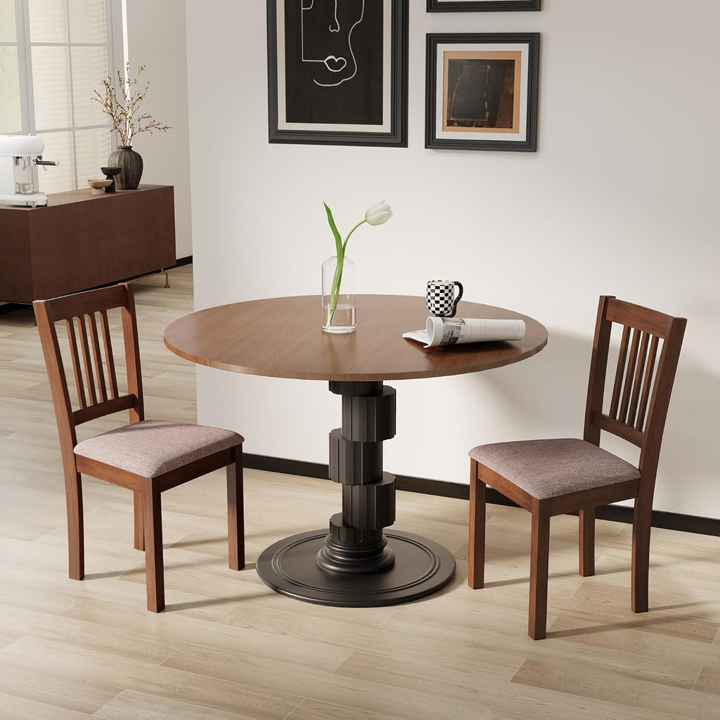 HOMCOM Dining Chairs Set of 2, Solid Wood Kitchen Chairs, Mid Century Modern Linen Fabric Upholstered for Dining Room, Living Room, Walnut Frame and Taupe Upholstery