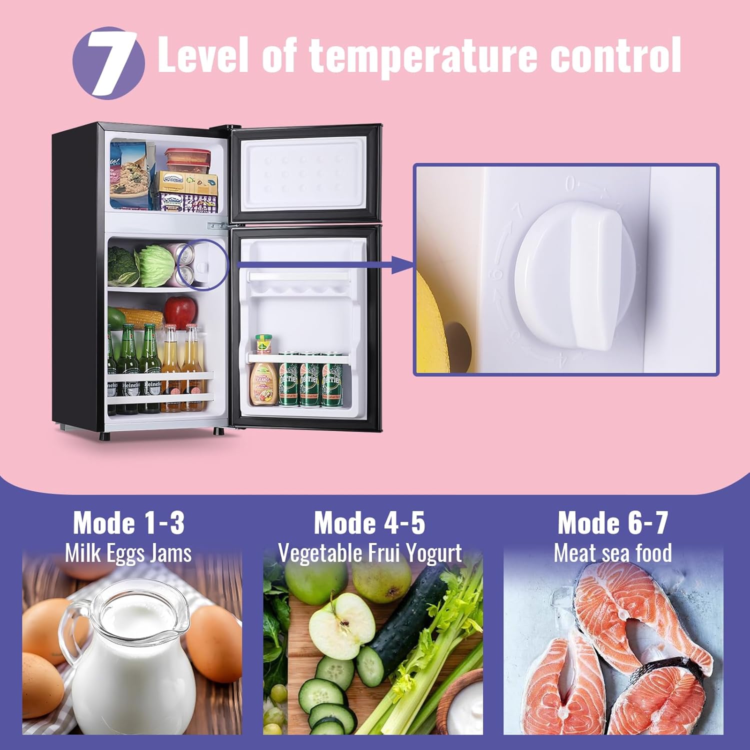 DEMULLER 2.4 Cu.Ft Small Refrigerator with Freezer Mini Fridge Removable Plastic Shelves Ideal for Apartment,Dormitory Black