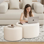 BSHOMGI Round Coffee Table Set of 2, Movable Ottoman for Corduroy Cloud Sectional Couches Circle Foam Round Side Table for Living Room, Entryway Set, 32"+17" Footrest No Assembly (Beige, 32"+17")