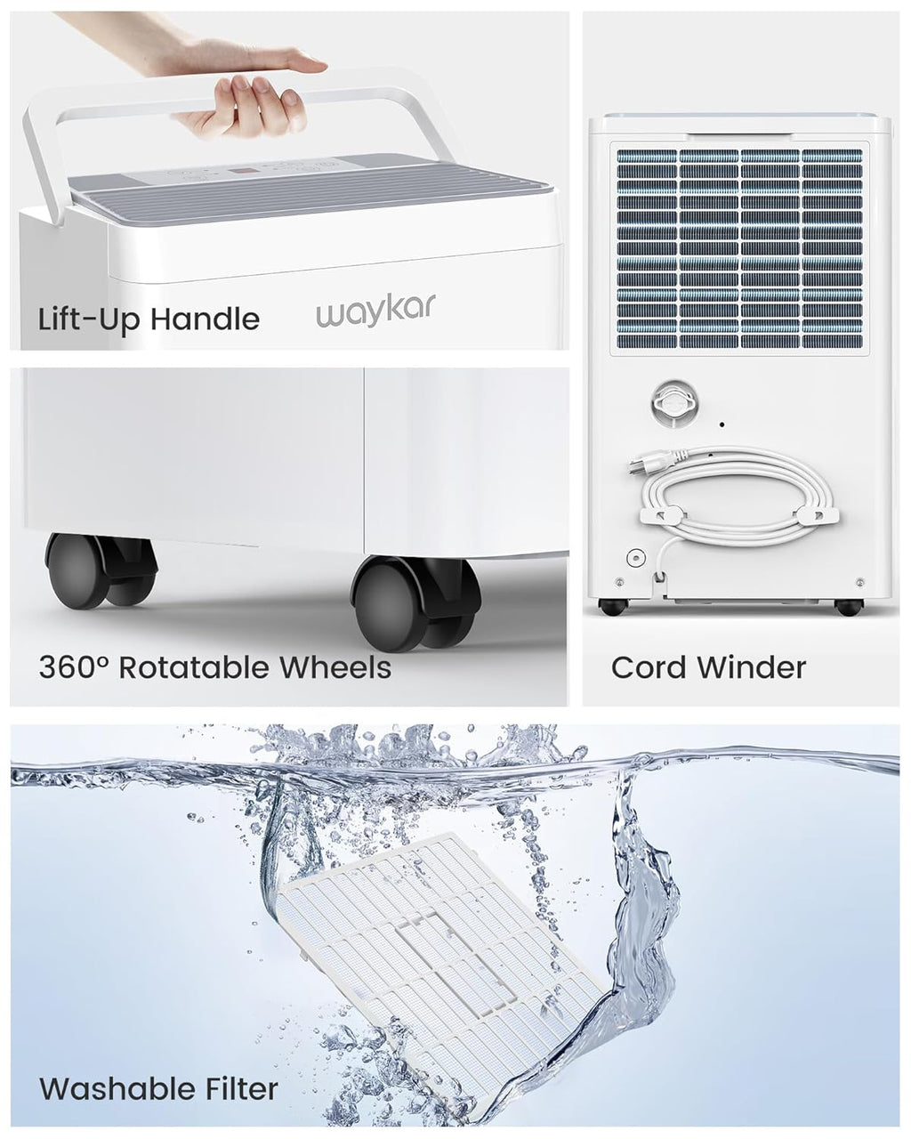 Waykar 6,000 Sq. Ft. Energy Star 120 Pint Dehumidifier - Auto Comfort Mode, Ultra Quiet(40 dB), Portable Smart Compressor Dehumidifier for Basement/Home/Bedroom/Bathroom with Drain Hose