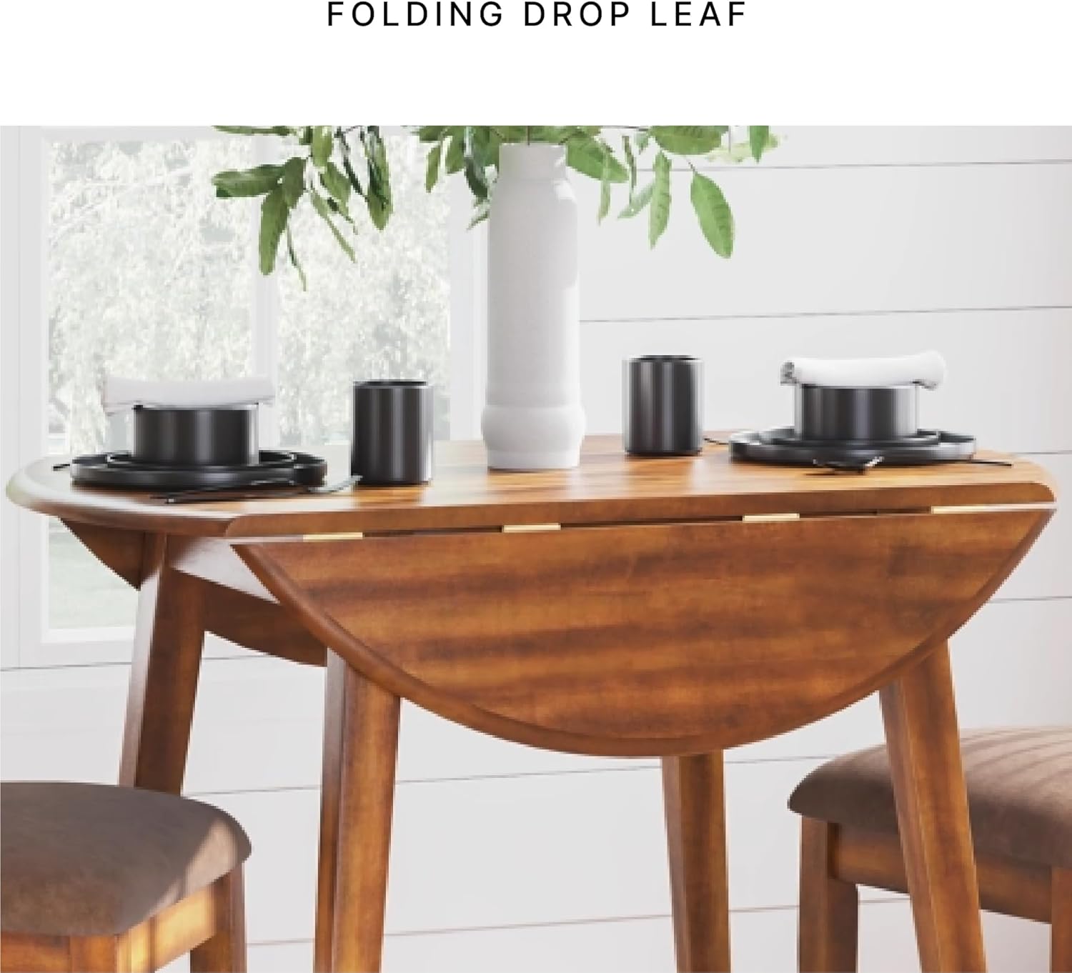 Signature Design by Ashley Berringer Dining Room Round Drop Leaf Table, Rustic Design, Seats 4, Hinged Extension Leaves, Small Space Solution, 42" W x 42" D x 30.63" H, Rustic Brown