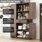 72" Tall Farmhouse Kitchen Pantry Cabinet with Drawer, Rustic Wood Cupboard Storage Cabinet w/Organizer and 4 Barn Doors, Storage Cabinet for Kitchen, Dining Room, Living Room, Brown