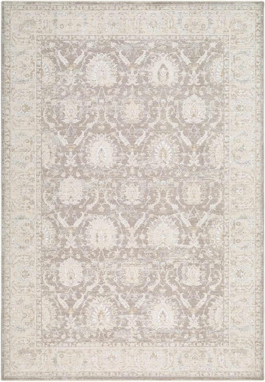 Hauteloom Bellington Living Room, Bedroom Area Rug - Neutral Traditional Bohemian Bordered - Gray, Cream, Beige, Brown - 7'10" x 10'2"