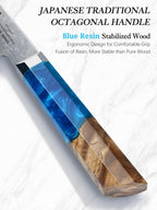 HOSHANHO Damascus 3 Pieces Knife Set, Professional 67-Layer Damascus Steel Kitchen Knife Set, Ultra Sharp Japanese Chef Knives Set with Ergonomic Blue Resin Stabilized Handle & Wood Gift Box