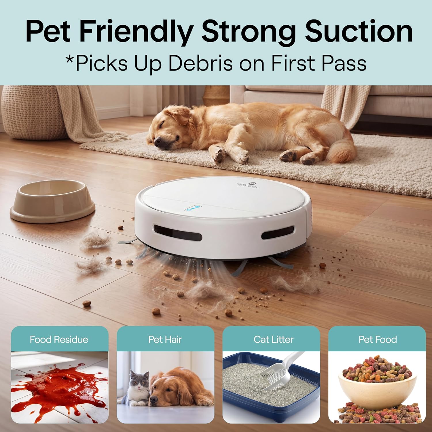 SereneLife Automatic Robot Vacuum Cleaner and Mop Combo, App Control, 3 Cleaning Modes, Smart Anti-Fall Sensors, Self-Charging, High Suction Ideal for Pet Hair, Carpet and Hard Floors, White