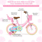Glaf Toddler Girls Bike for Age 2-9 Years Old 12 14 16 Inch Girls Bike with Training Wheels and Doll Seat Kids Bike Bicycle with Basket Adjustable Seat