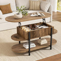 FABATO 41.7" Oval Lift Top Coffee Table, Fluted Wood Center Table with Hidden Storage, 3 Tier Small Tables with Curved Edge, Modern Narrow Coffee Table for Living Room Reception Room, Vintage Oak
