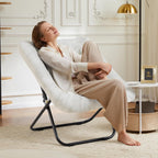 DUMOS Comfy Chair for Adults, Soft Faux Fur Folding Lounge for Bedroom Living Room Dorm Rooms Flexible Reading Chair for Teens, Large Size Foldable (Square-Creamy)
