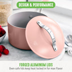 GreenLife 10-Piece Nonstick Ceramic Cookware Set, Lightweight Healthy PFAS-Free Pots & Pans with Lids, Dishwasher & Oven Safe, Durable Body, Silicone Stay-Cool Handles, Easy Release, Pink