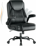 GTPLAYER Leather Office Chair, Home Desk Chair with Flip-up Arms and Ergonomic Back - Comfy Heavy Duty Executive Chair for Home Office Gaming, Charcoal Black