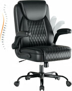 GTPLAYER Leather Office Chair, Home Desk Chair with Flip-up Arms and Ergonomic Back - Comfy Heavy Duty Executive Chair for Home Office Gaming, Charcoal Black