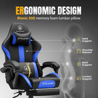 GTPLAYER Gaming Chair with Foot Rest & Pocket Spring Cushion, Ergonomic High Back Computer Chair with Headrest & 360°-Swivel Seat for Home Office Desk, PU Leather, Blue