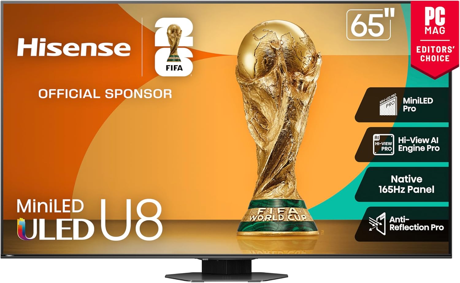 Hisense 65" Class U8 Mini-LED ULED 4K UHD Google Smart TV (65U8QG  2025 Model) - QLED  Native 165Hz  VRR 288  Up to LD5600  5000 Nits  HDR10+  Dolby Vision IQ · Atmos  IMAX Enhanced  4.1.2 Ch Audio