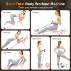 Multifunctional Ab Machine, 6-in-1 Ab Workout Equipment for Home Gym, Adjustable Core & Waist Trainer with 7 Height Levels & 2 Incline Angles, Rowing Mode, Knee Glider