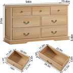 Farmhouse 7 Drawer Dresser for Bedroom,57" Wide Wood Rustic Chest of Drawers,Farmhouse Chest of Drawers for Bedroom,Wood Drawer Organizer for Bedroom,Hallway,Natural